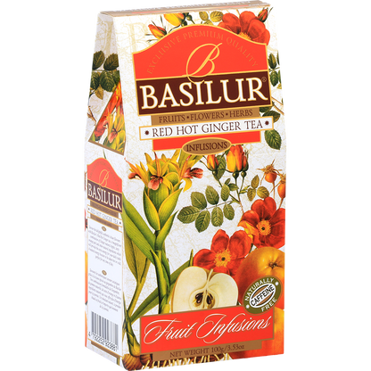 Herbata owocowa Basilur Red Hot Ginger 100 g, pudełko pokazane z przeciwnej strony