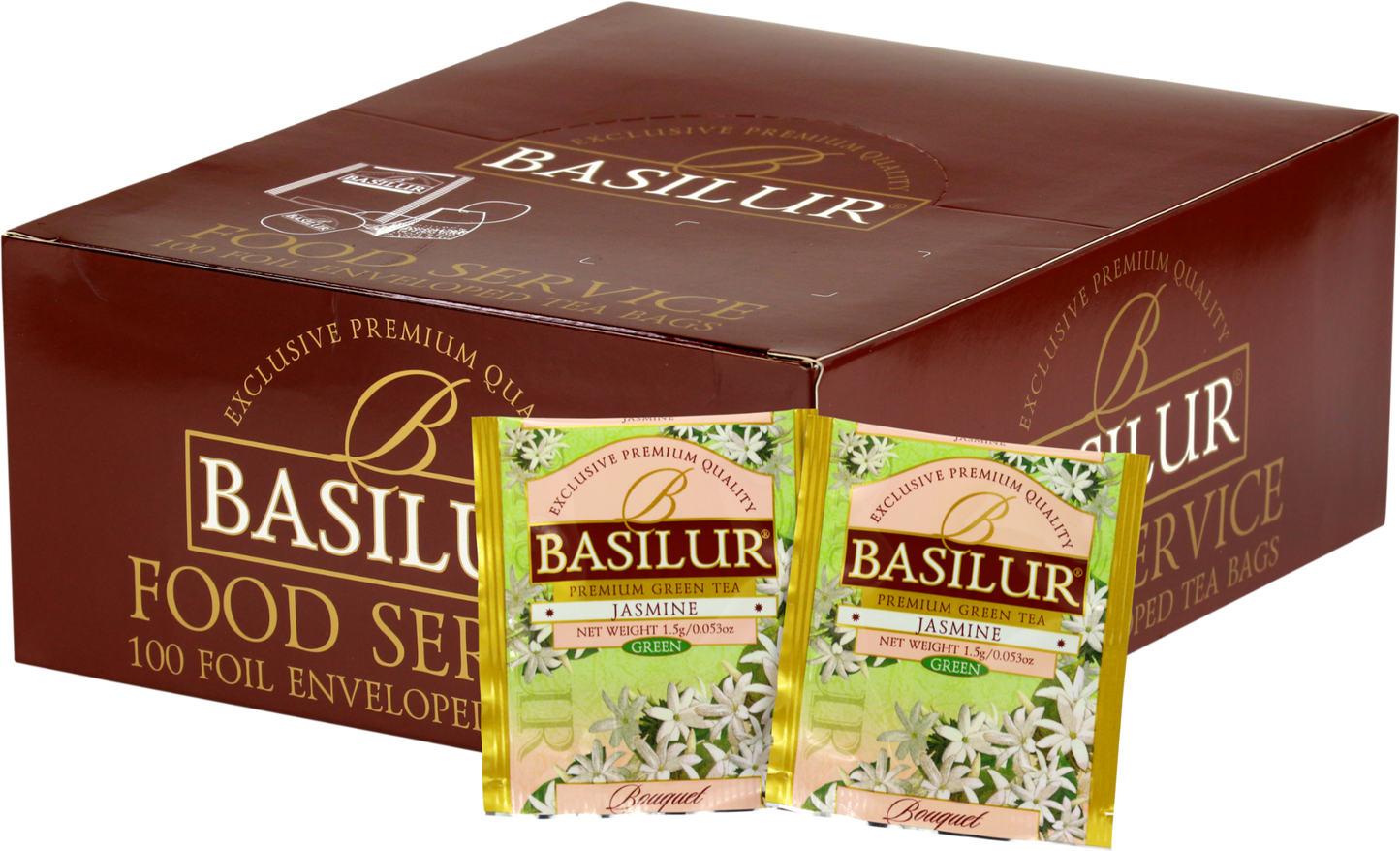 Opakowanie zbiorcze herbaty Basilur Bouquet Jasmine 100 torebek zielonej herbaty jaśminowej