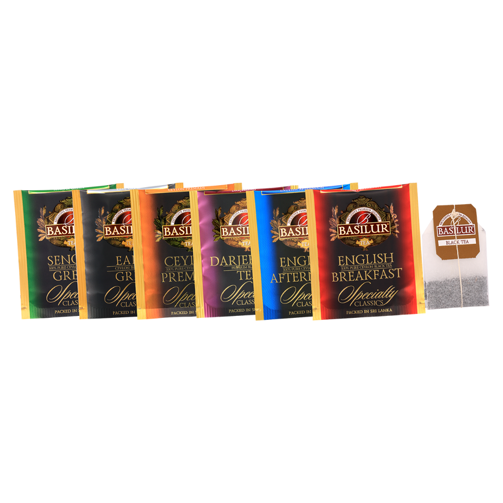 Zestaw herbat Basilur Specialty Classics w kopertkach – 6 smaków.
