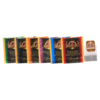Zestaw herbat Basilur Specialty Classics w kopertkach – 6 smaków.
