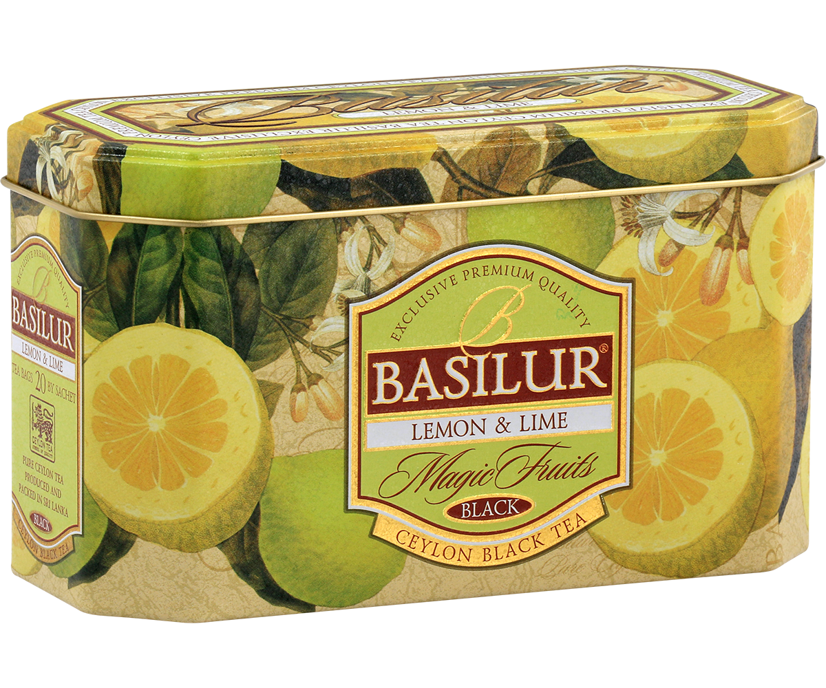 Zestaw herbaty Basilur Lemon & Lime – aromatyczna herbata owocowa w puszce.