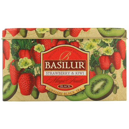 Puszka herbaty Basilur Strawberry & Kiwi – czarna herbata cejlońska z owocami.