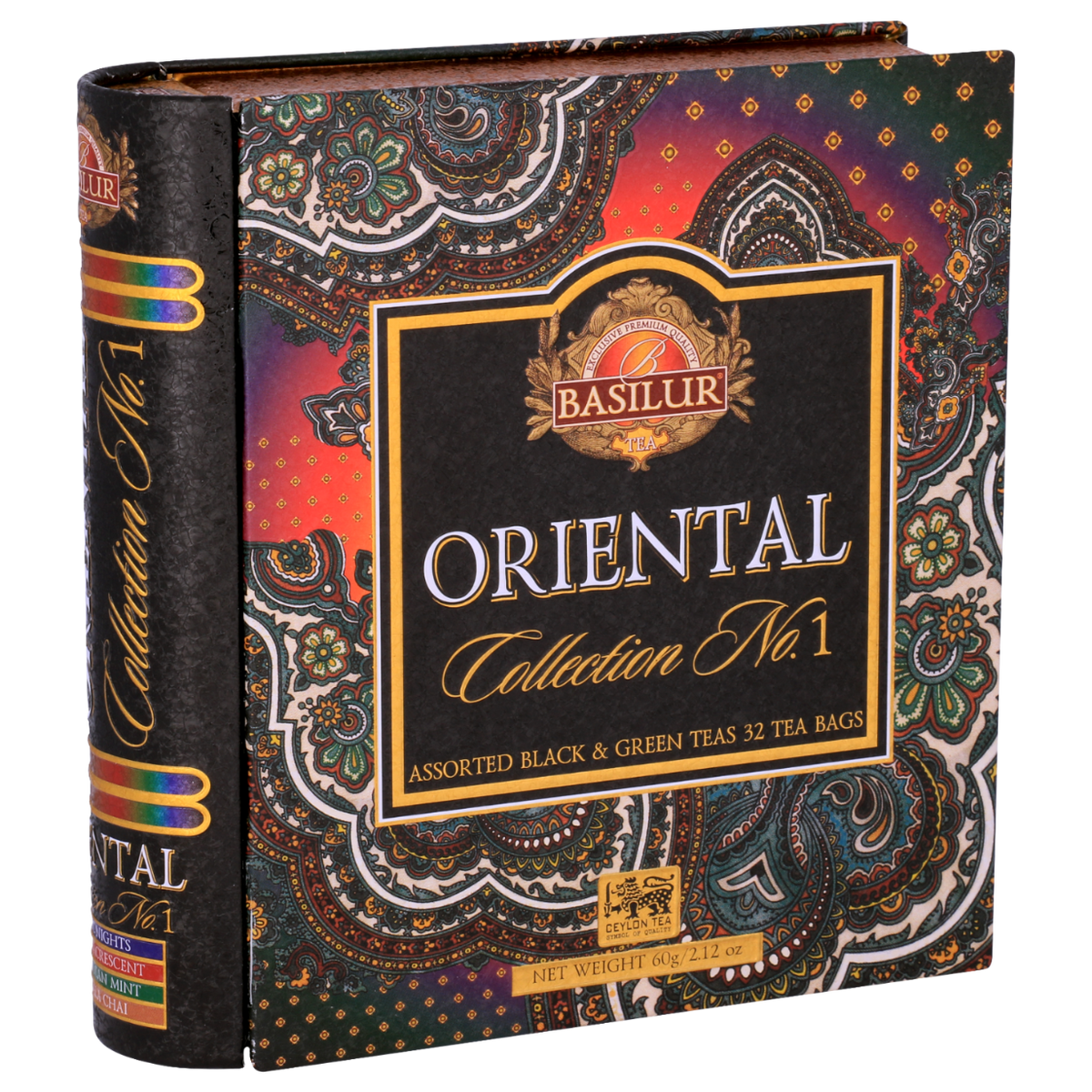 Opakowanie boczne herbat Basilur Oriental Collection No. 1 z orientalnym wzorem.