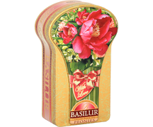 Herbata Basilur Peonies 100 g w ozdobnej puszce z motywem piwonii – czarna herbata cejlońska.