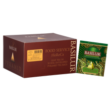 Opakowanie Basilur Moroccan Mint – zielona herbata z miętą w piramidkach, inspirowana tradycją marokańską.
