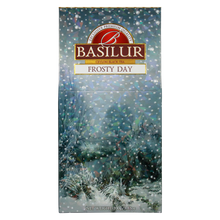 Puszka herbaty Basilur Frosty Day – widok boczny z opisem produktu.