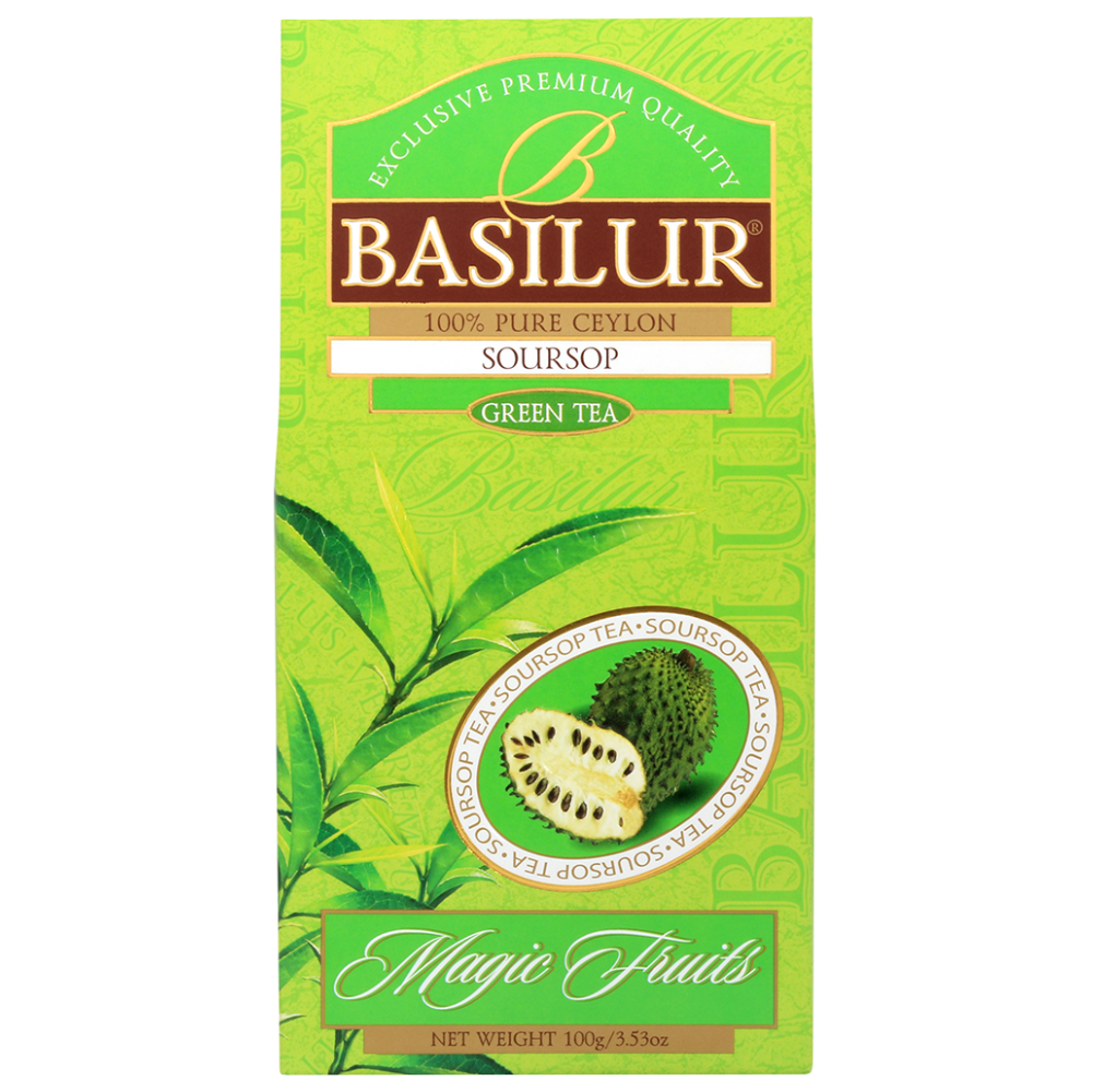 Opakowanie zielonej herbaty Basilur Soursop z kolekcji Magic Fruits