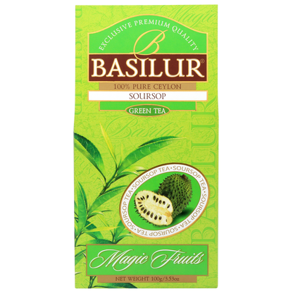 Opakowanie zielonej herbaty Basilur Soursop z kolekcji Magic Fruits