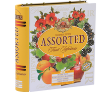 Bok opakowania Basilur Fruit Infusions 1, widoczne detale graficzne i logo marki.