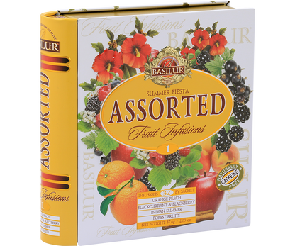 Bok opakowania Basilur Fruit Infusions 1, widoczne detale graficzne i logo marki.