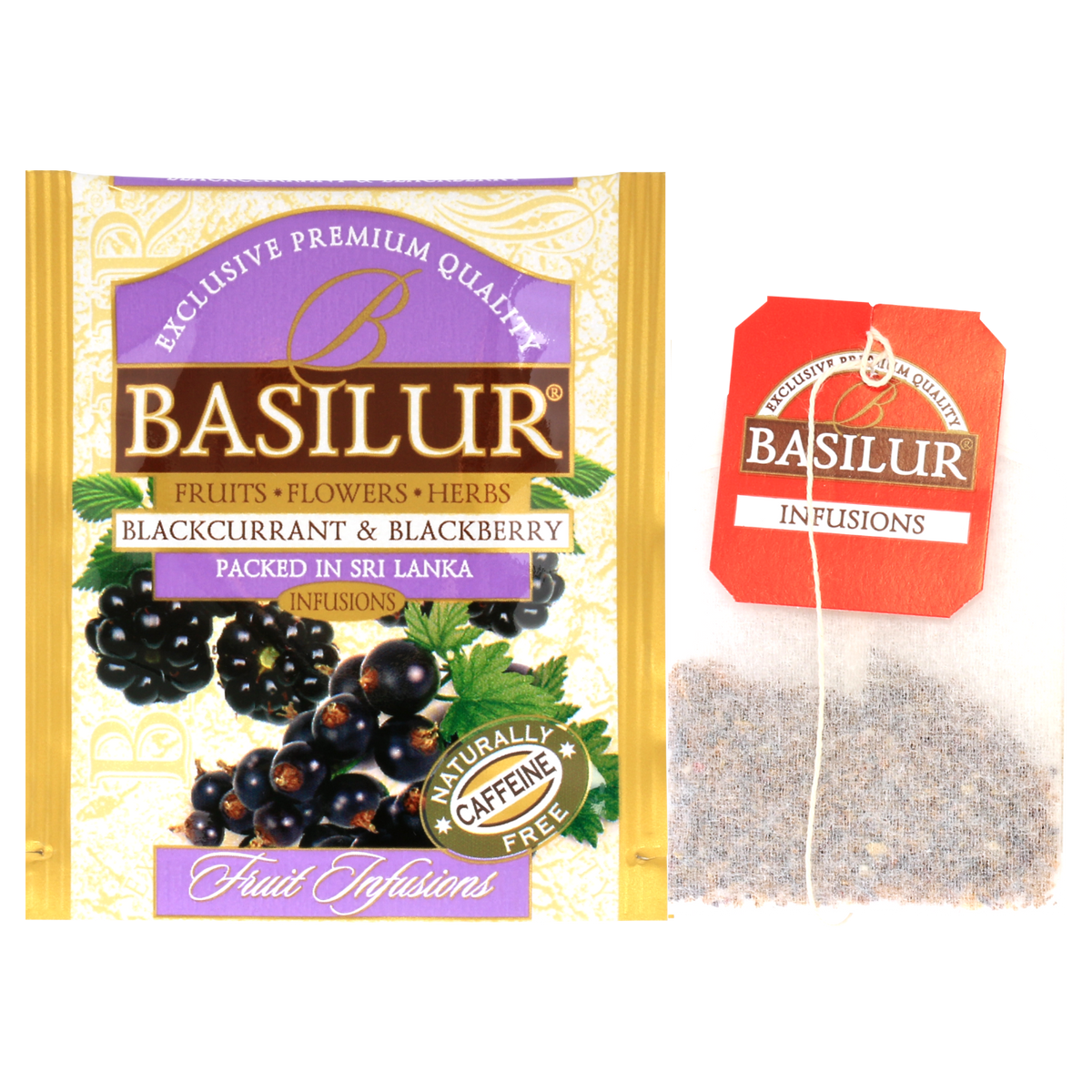 Koperta z torebką herbaty basilur blackcurrant & blackberry.