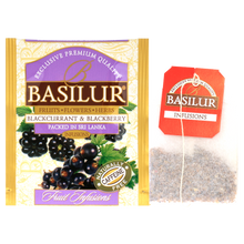 Koperta z torebką herbaty basilur blackcurrant & blackberry.