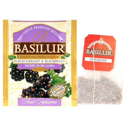 Koperta z torebką herbaty basilur blackcurrant & blackberry.