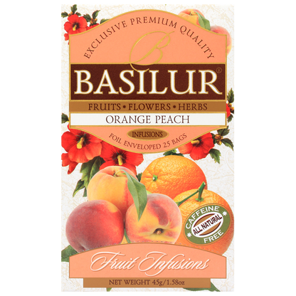 Herbata Basilur Orange Peach – owocowa kompozycja z brzoskwinią i pomarańczą.
