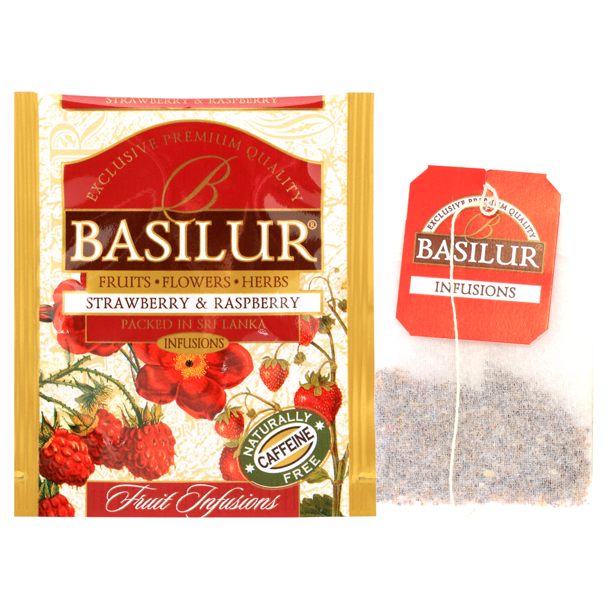 Koperta z torebką herbaty basilur strawberry & raspberry.