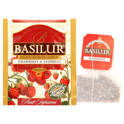 Koperta z torebką herbaty basilur strawberry & raspberry.