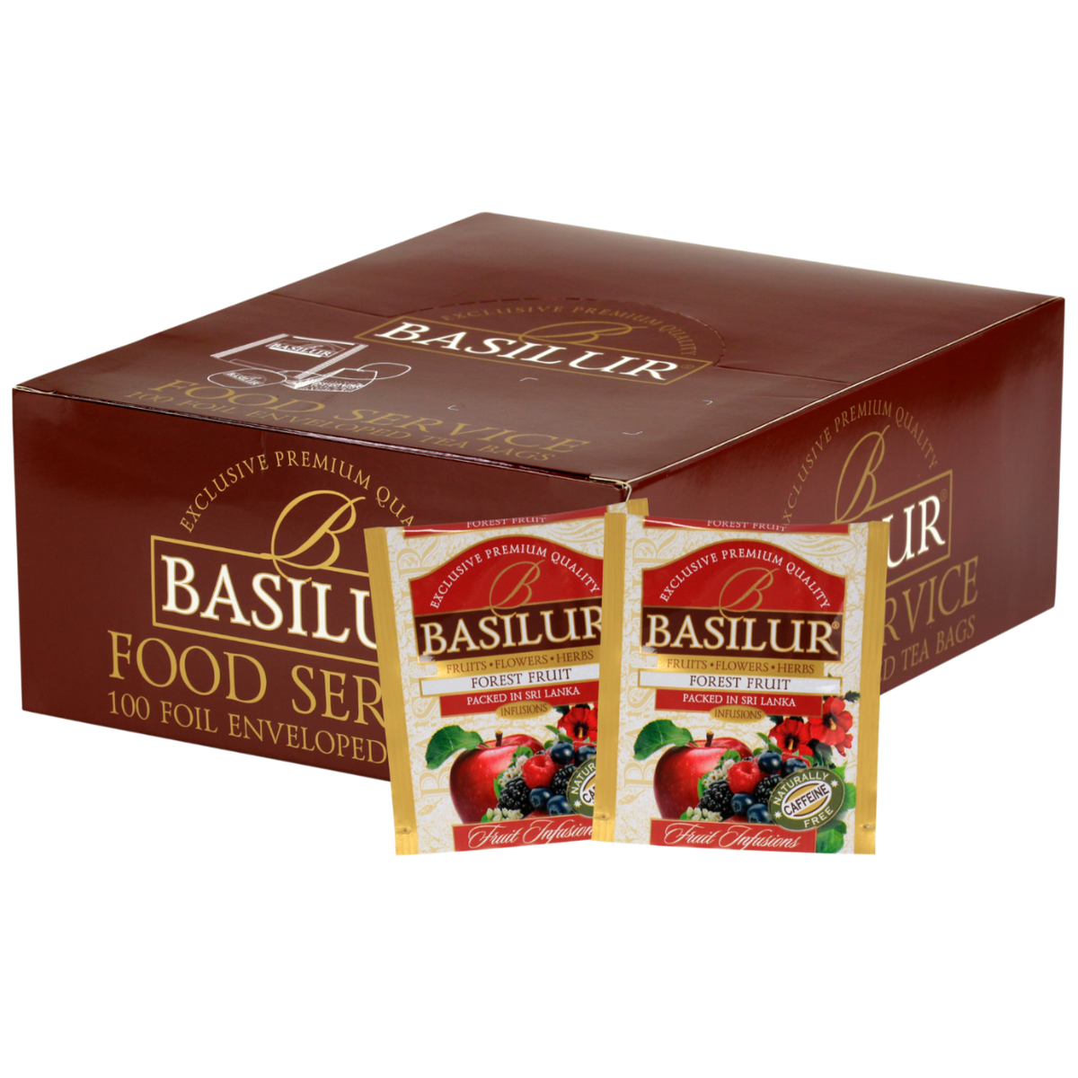 Opakowanie Basilur Forest Fruit 100 kopert, herbata owocowa z malinami i jeżynami.