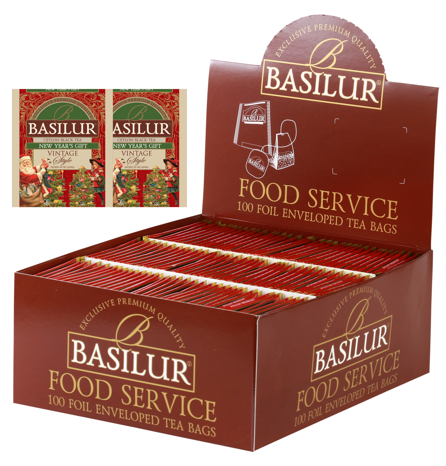 Herbata Basilur New Year’s Gift 100 x 2 g w opakowaniu Food Service, czarna herbata świąteczno-noworoczna Vintage Style.