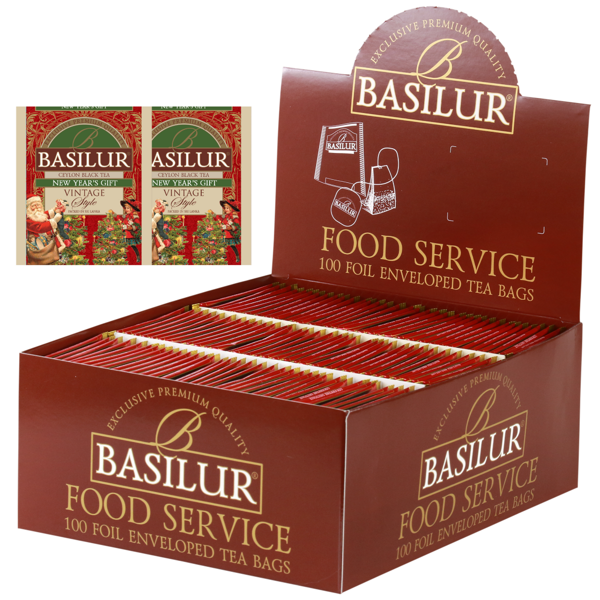 Herbata Basilur New Year’s Gift 100 x 2 g w opakowaniu Food Service, czarna herbata świąteczno-noworoczna Vintage Style.