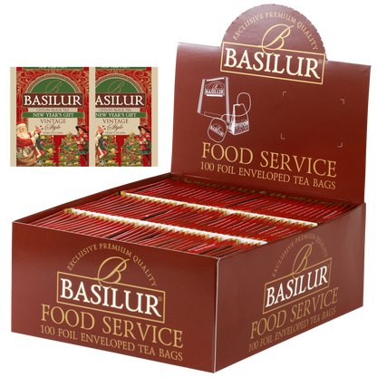 Herbata Basilur New Year’s Gift 100 x 2 g w opakowaniu Food Service, czarna herbata świąteczno-noworoczna Vintage Style.