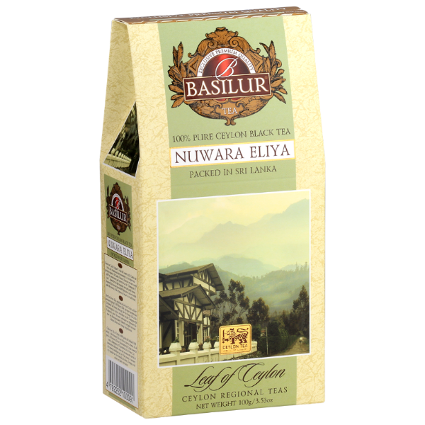 Zdjęcie frontu opakowania Basilur Nuwara Eliya czarna herbata z gór Sri Lanki
