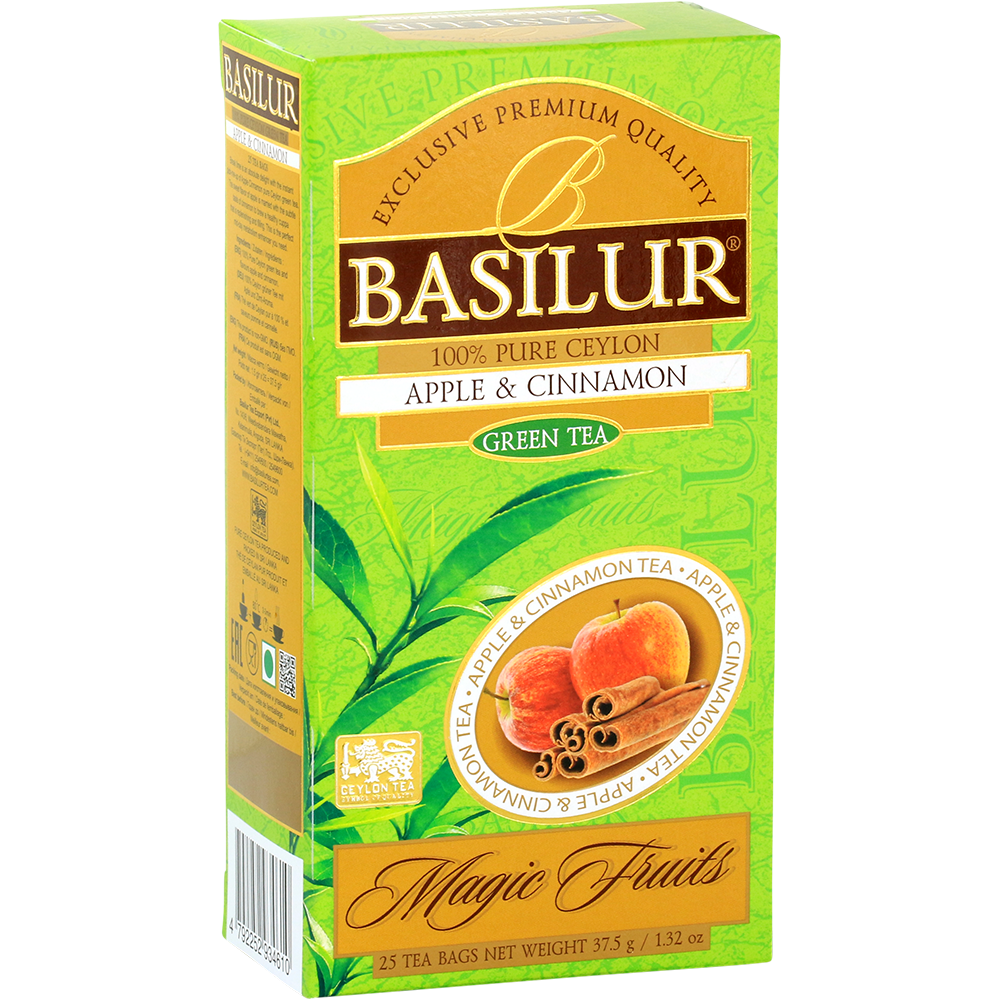 Basilur Apple & Cinnamon Magic Fruits zielona herbata widok opakowania z boku

