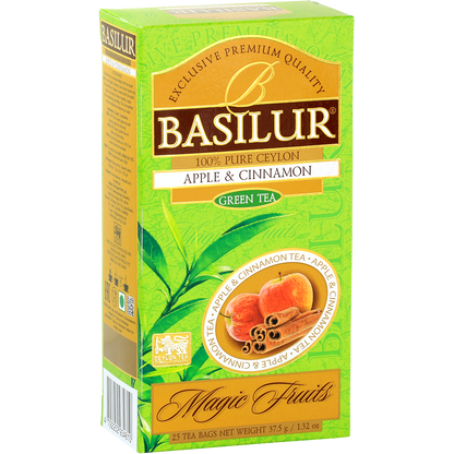 Basilur Apple & Cinnamon Magic Fruits zielona herbata widok opakowania z boku
