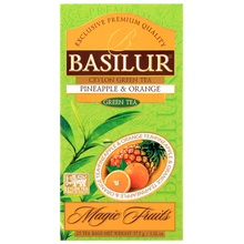 Herbata Basilur Pineapple & Orange zielona herbata w otwartym opakowaniu

