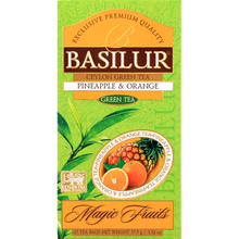 Herbata Basilur Pineapple & Orange zielona herbata w otwartym opakowaniu
