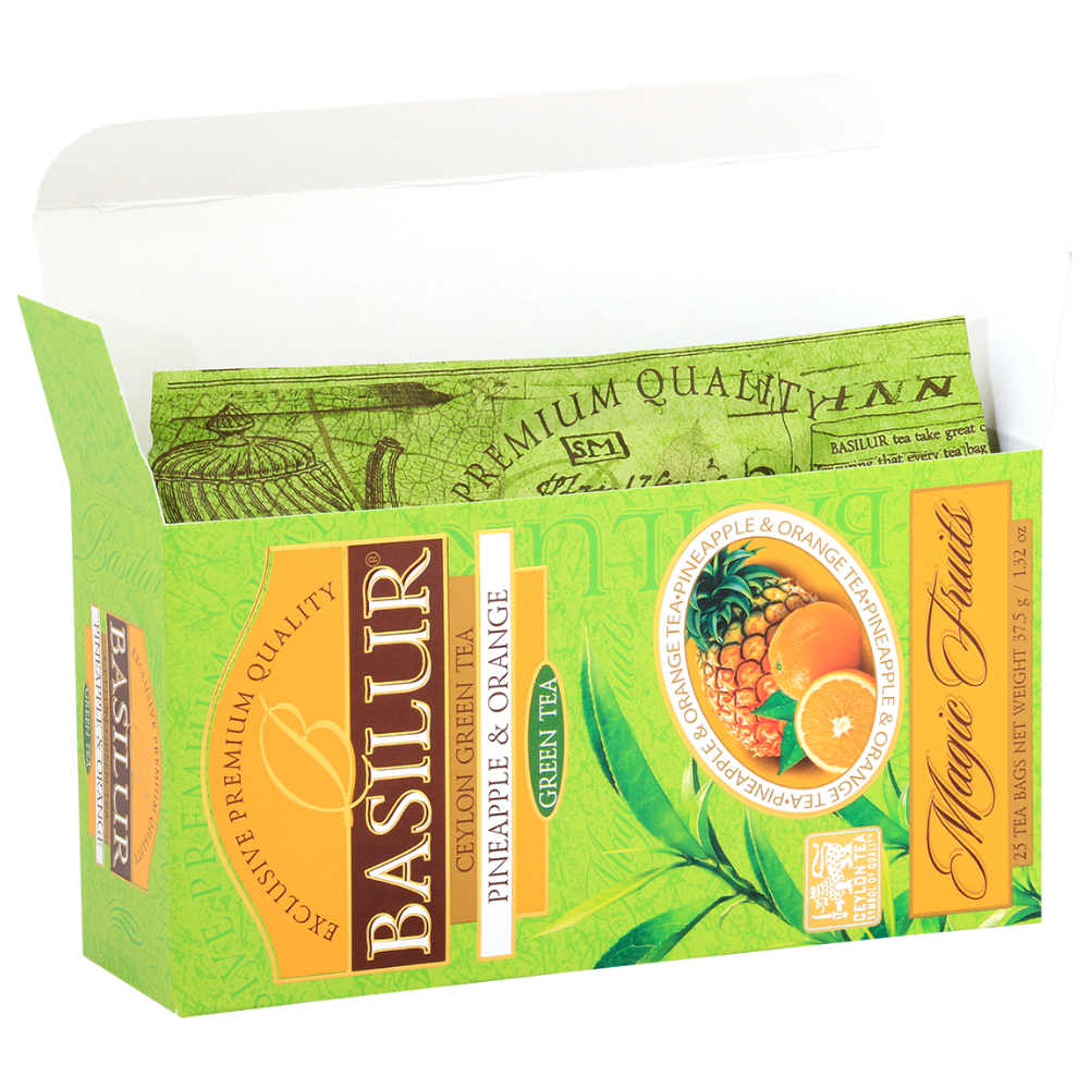 Zielona herbata Basilur Pineapple & Orange Magic Fruits eleganckie opakowanie
