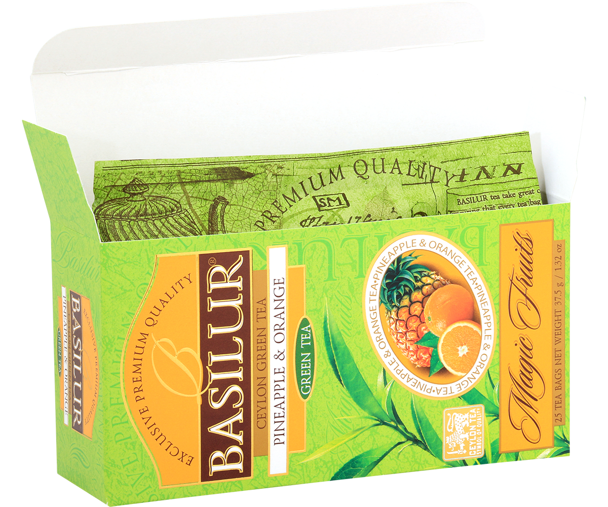 Zielona herbata Basilur Pineapple & Orange Magic Fruits eleganckie opakowanie
