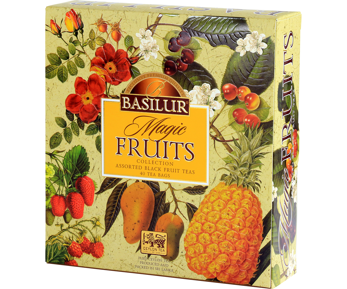 Opakowanie Basilur Magic Fruits Collection – elegancki zestaw 40 kopert.