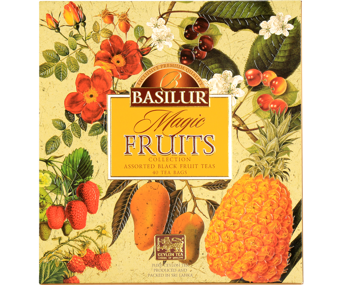 Opakowanie Basilur Magic Fruits Collection – elegancki zestaw 40 kopert.