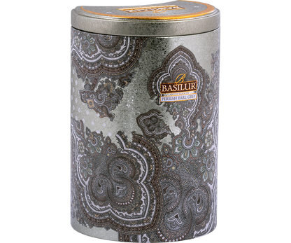 Bok puszki Basilur Persian Earl Grey – orientalne wzory i eleganckie wykończenie.