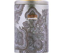Puszka Basilur Persian Earl Grey z przodu – stylowy design i logo marki Basilur.