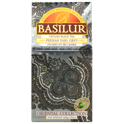 Przód opakowania herbaty Basilur Persian Earl Grey z orientalnym wzorem