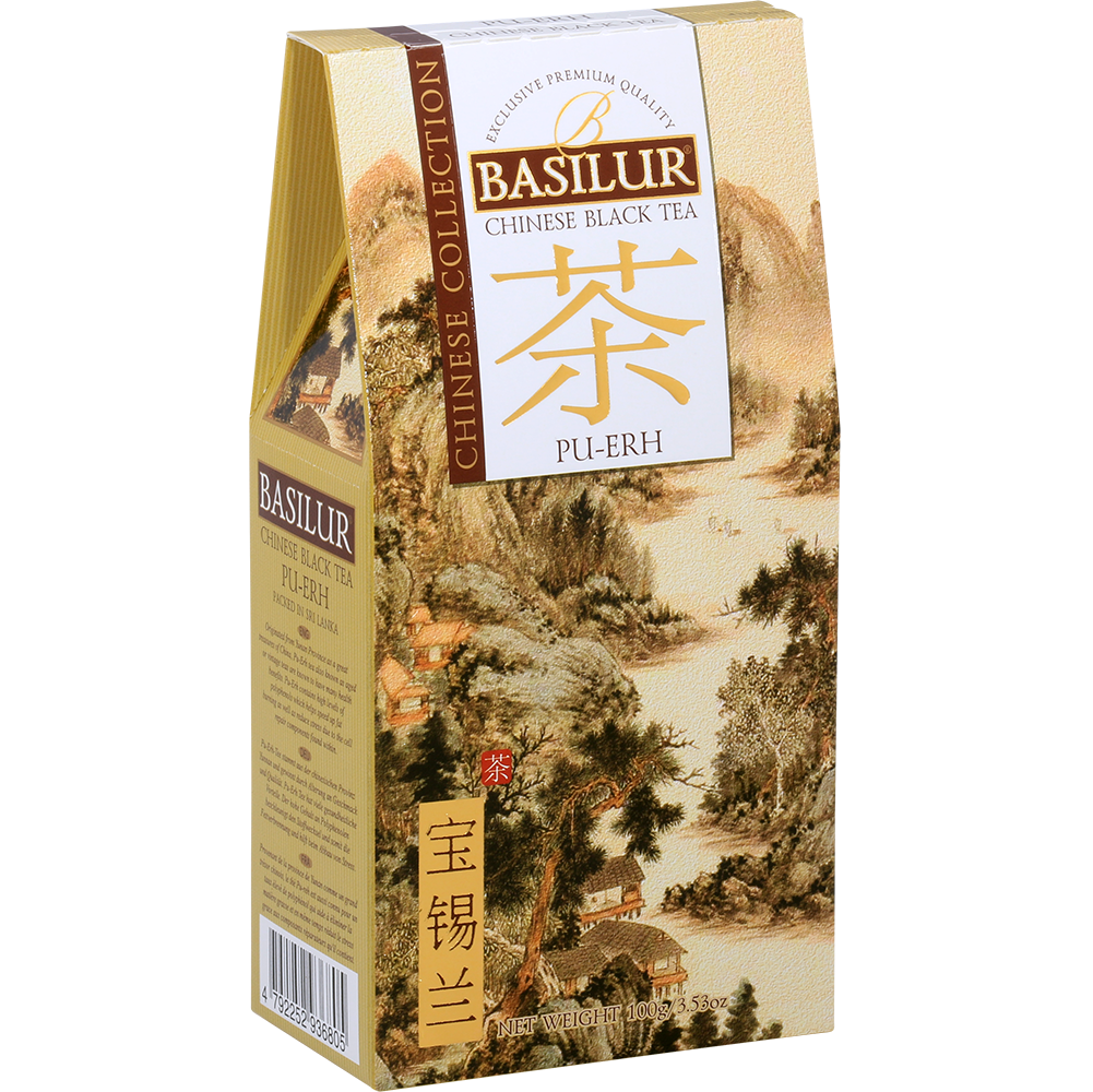Bok pudełka Basilur Pu-Erh z opisem i detalami kolekcji Chinese Collection.