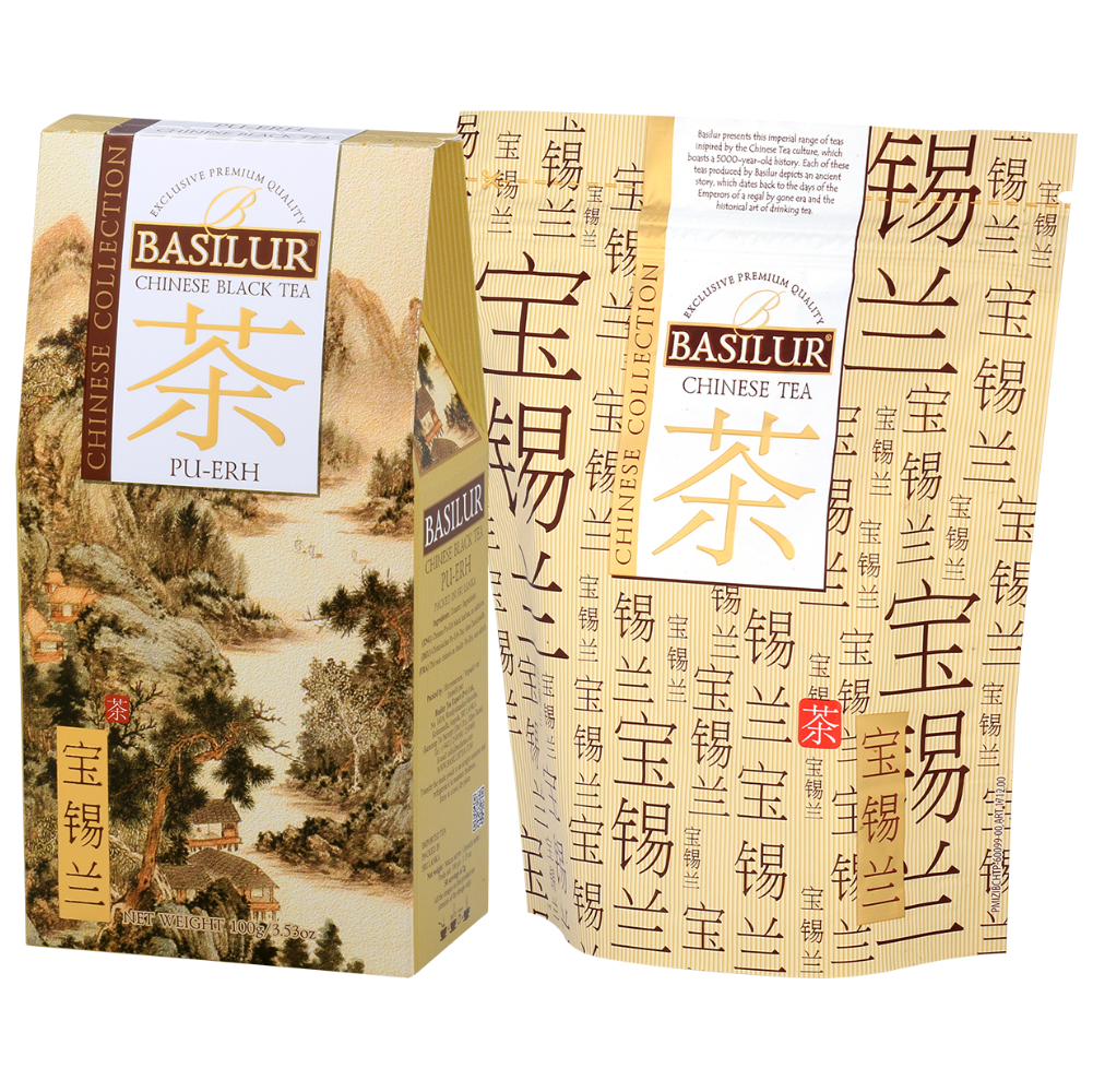 Opakowanie Basilur Chinese Collection Pu-Erh 100 g, ekskluzywna czarna herbata chińska.