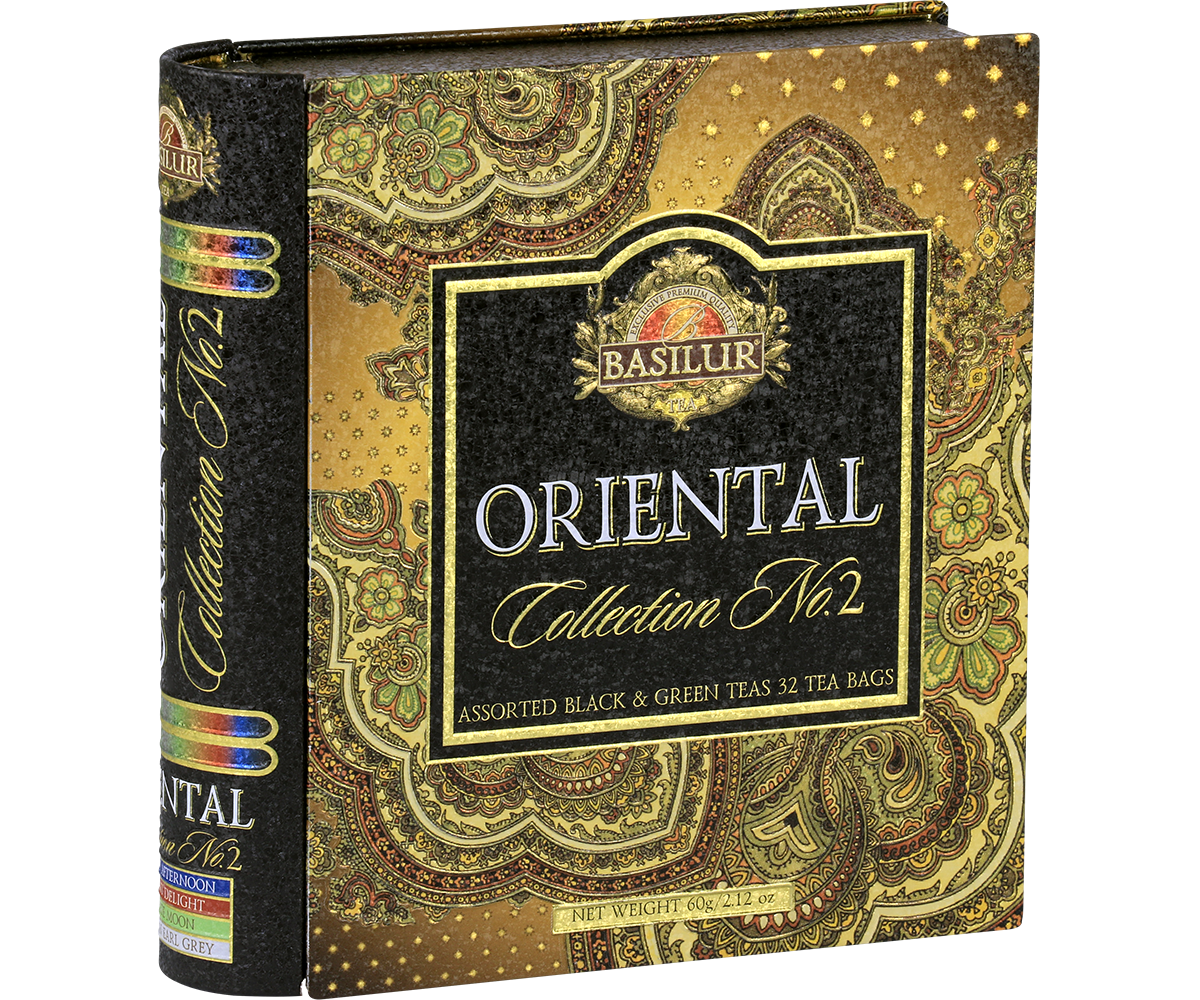 Przód opakowania Basilur Oriental Collection No. 2 z orientalnym wzorem i logo Basilur.