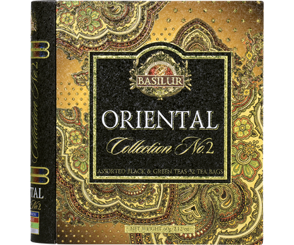 Saszetka Basilur Milk Oolong White Moon i torebka z zieloną herbatą, element zestawu Oriental Collection No. 2.