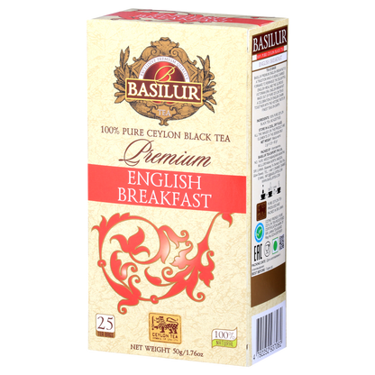 Front opakowania Basilur Premium English Breakfast – klasyczna czarna herbata z Cejlonu