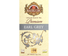 Front opakowania Basilur Premium Earl Grey czarna herbata z nuta bergamotki 25 torebek