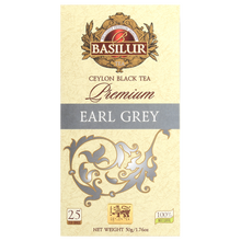Front opakowania Basilur Premium Earl Grey czarna herbata z nuta bergamotki 25 torebek