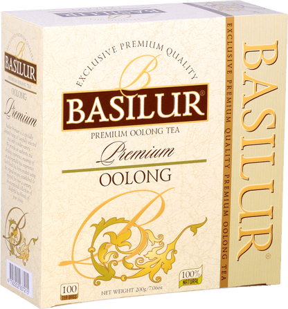 Opakowanie Basilur Oolong – elegancka herbata cejlońska o złoto-zielonych detalach