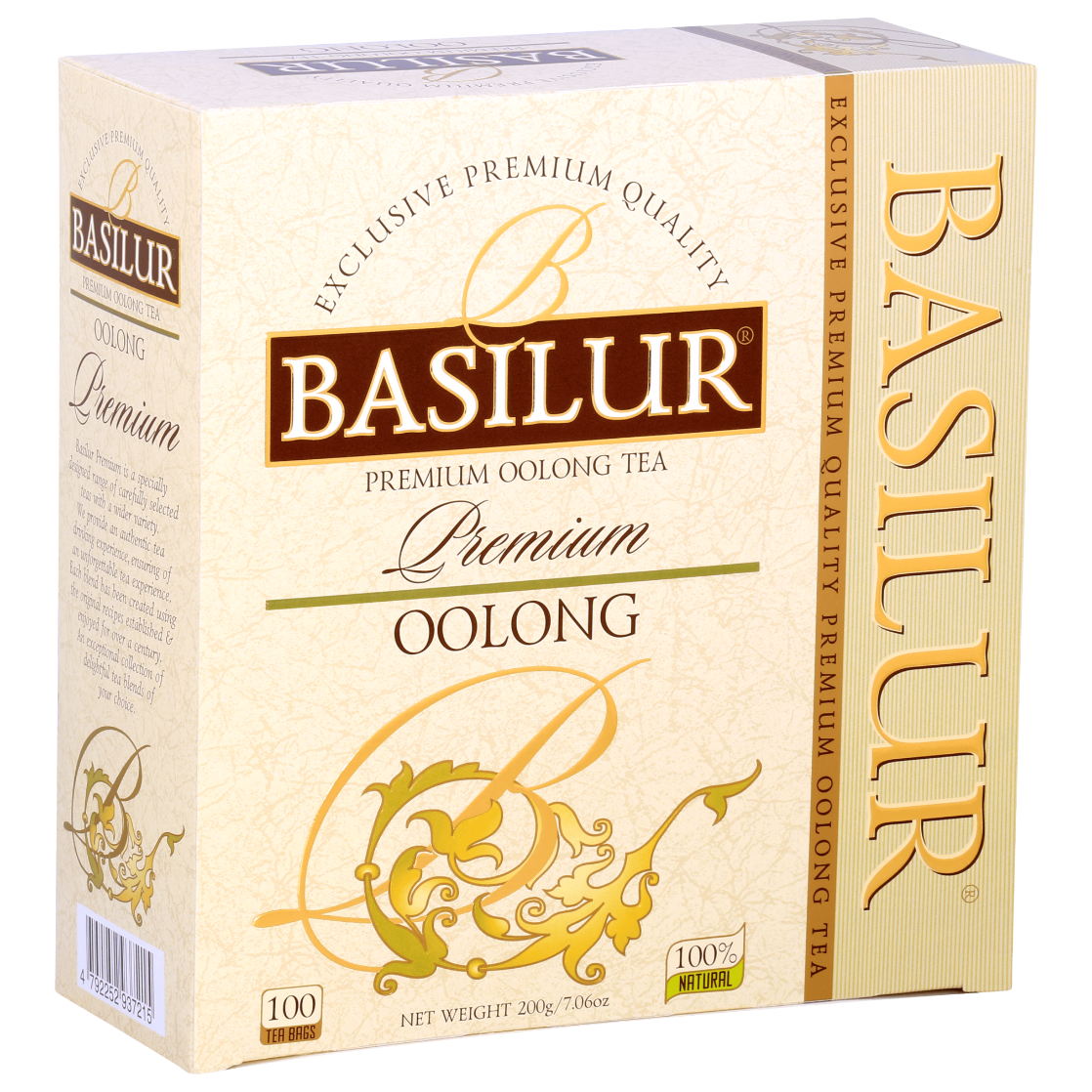 Opakowanie Basilur Oolong – elegancka herbata cejlońska o złoto-zielonych detalach