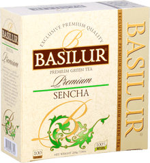 Bok opakowania Basilur Sencha zielona herbata naturalna 100 torebek