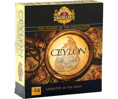 Opakowanie Basilur The Island of Tea prezentujące kolekcję herbat z Cejlonu.