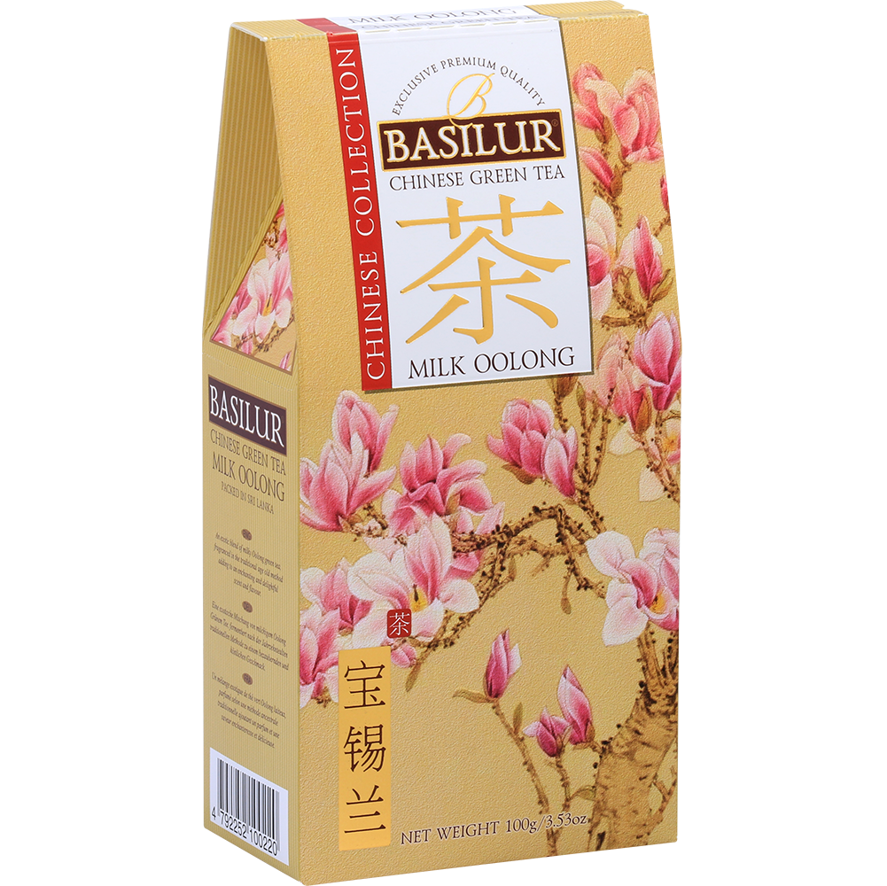 Opakowanie Basilur Chinese Collection Milk Oolong – wysokiej jakości herbata o delikatnym smaku.