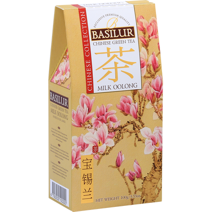 Opakowanie Basilur Chinese Collection Milk Oolong – wysokiej jakości herbata o delikatnym smaku.