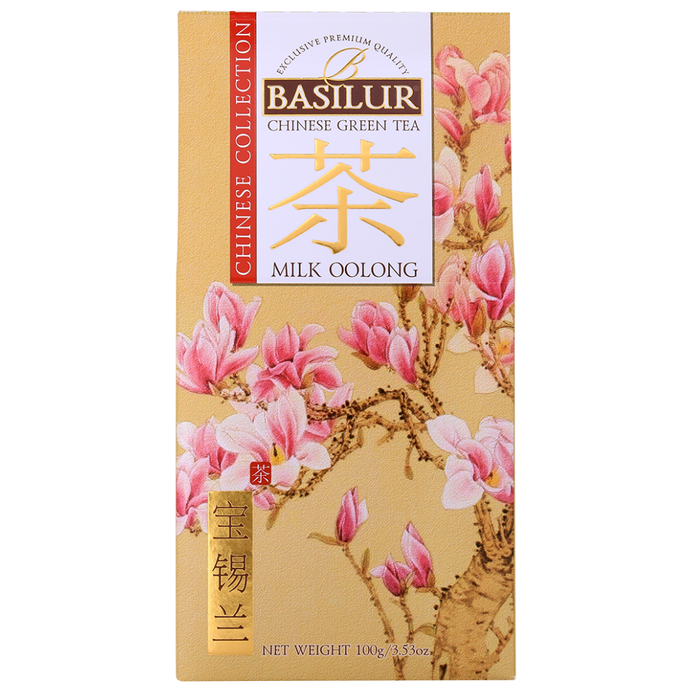 Opakowanie Basilur Chinese Collection Milk Oolong – wysokiej jakości herbata o delikatnym smaku.